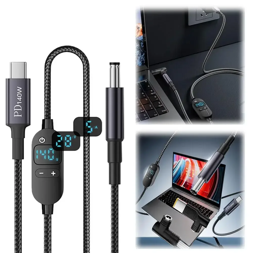 Câble de charge USB-C vers DC PD3.1 140W avec affichage numérique (5V-28V) - Image 1