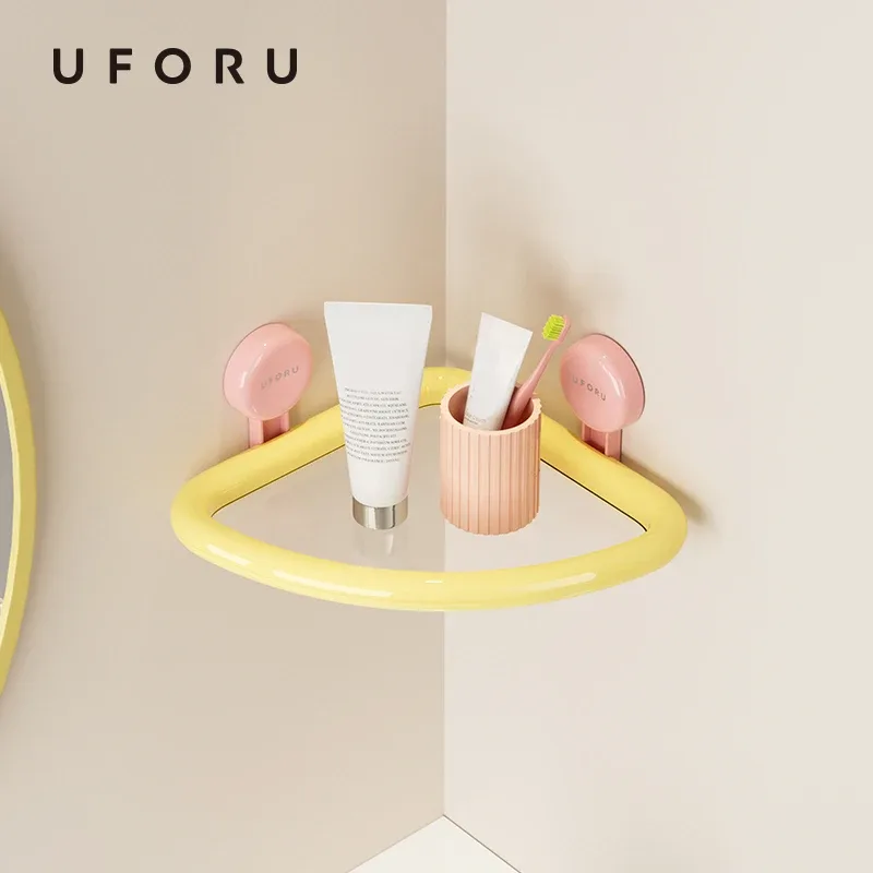 UFORU - Étagère d'angle de douche à ventouse, rangement mural sans perçage