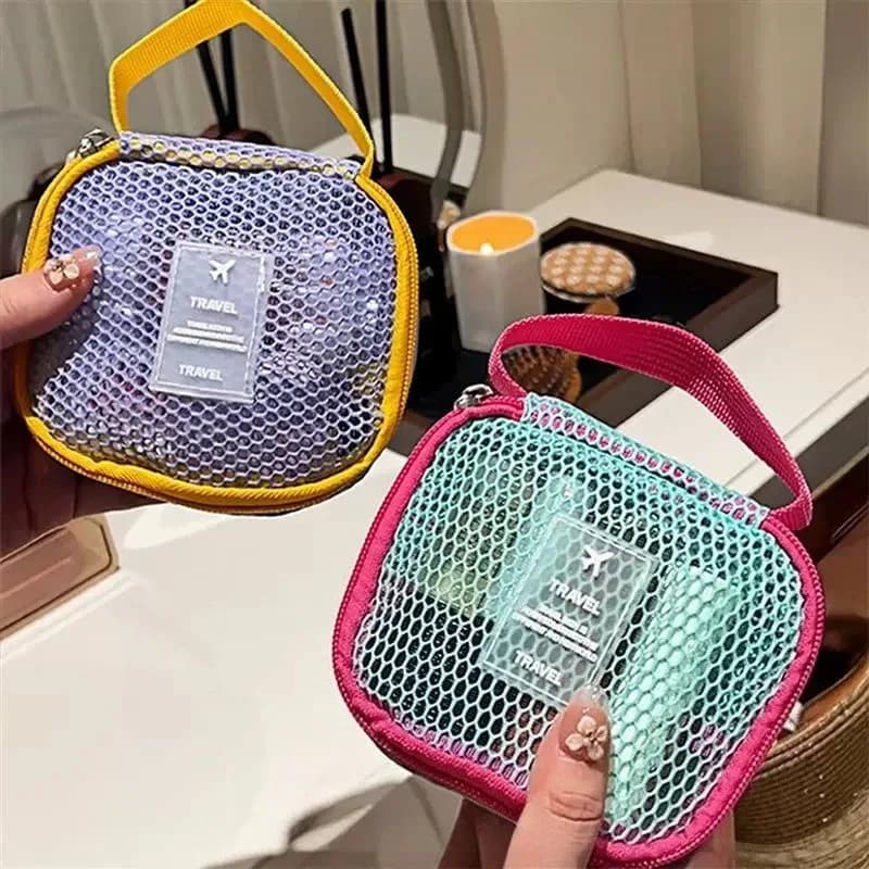 Trousse de toilette de voyage en maille de grande capacité