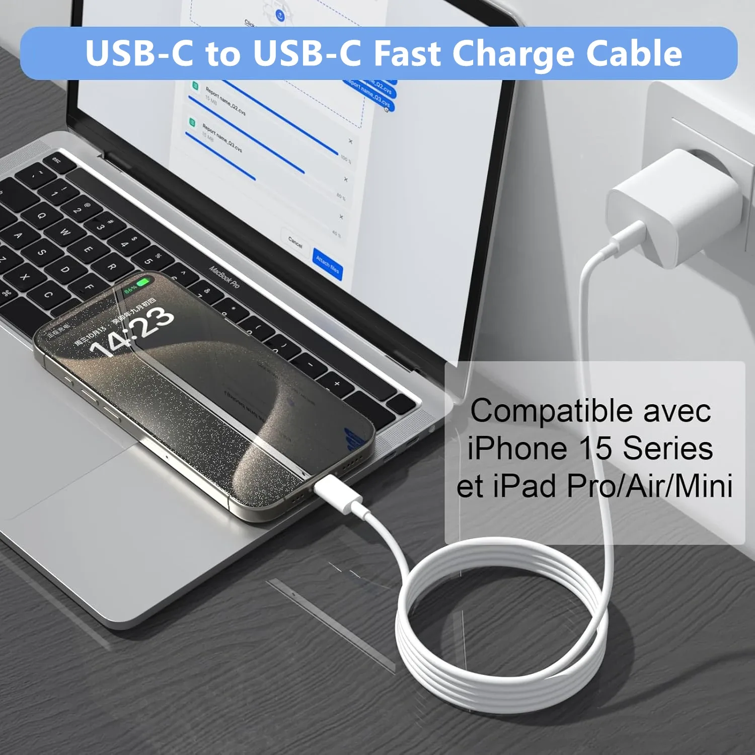 Câble de charge rapide USB-C vers USB-C 100W PD - Image 2