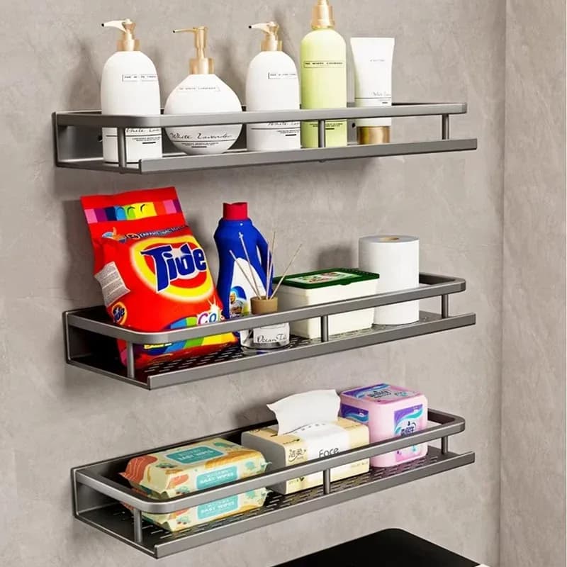 Étagère de salle de bain murale sans perçage avec porte-serviettes