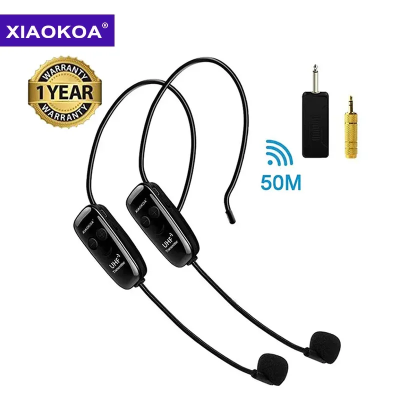 XIAOKOA Système de Double Microphone Sans Fil UHF, Casque et Portable 2-en-1 Rechargeable - Image 1
