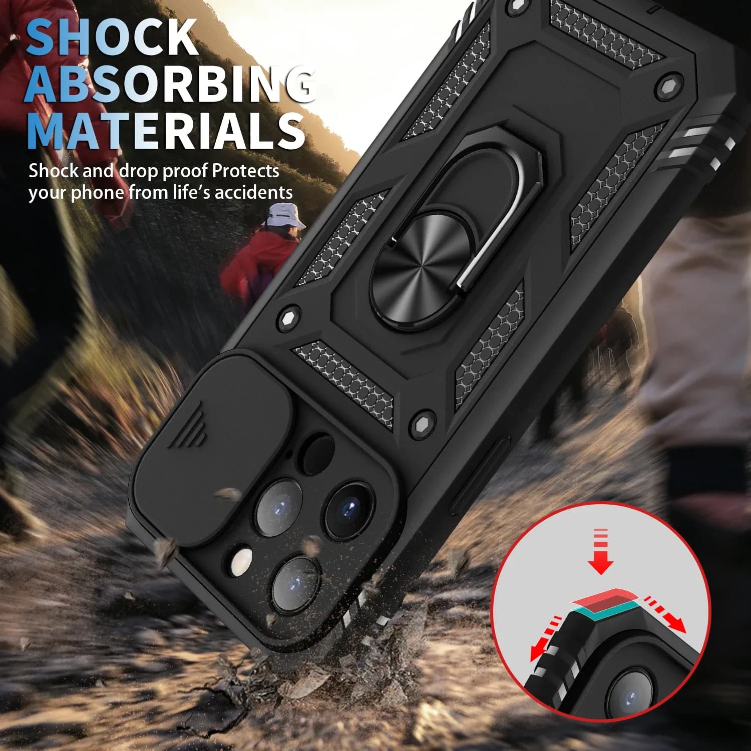 Coque de protection robuste avec cache-caméra coulissant et support rotatif à 360° pour iPhone 15 Pro Max, 14, 13, 12, 11, XS, X, 8, 7 Plus - Image 2