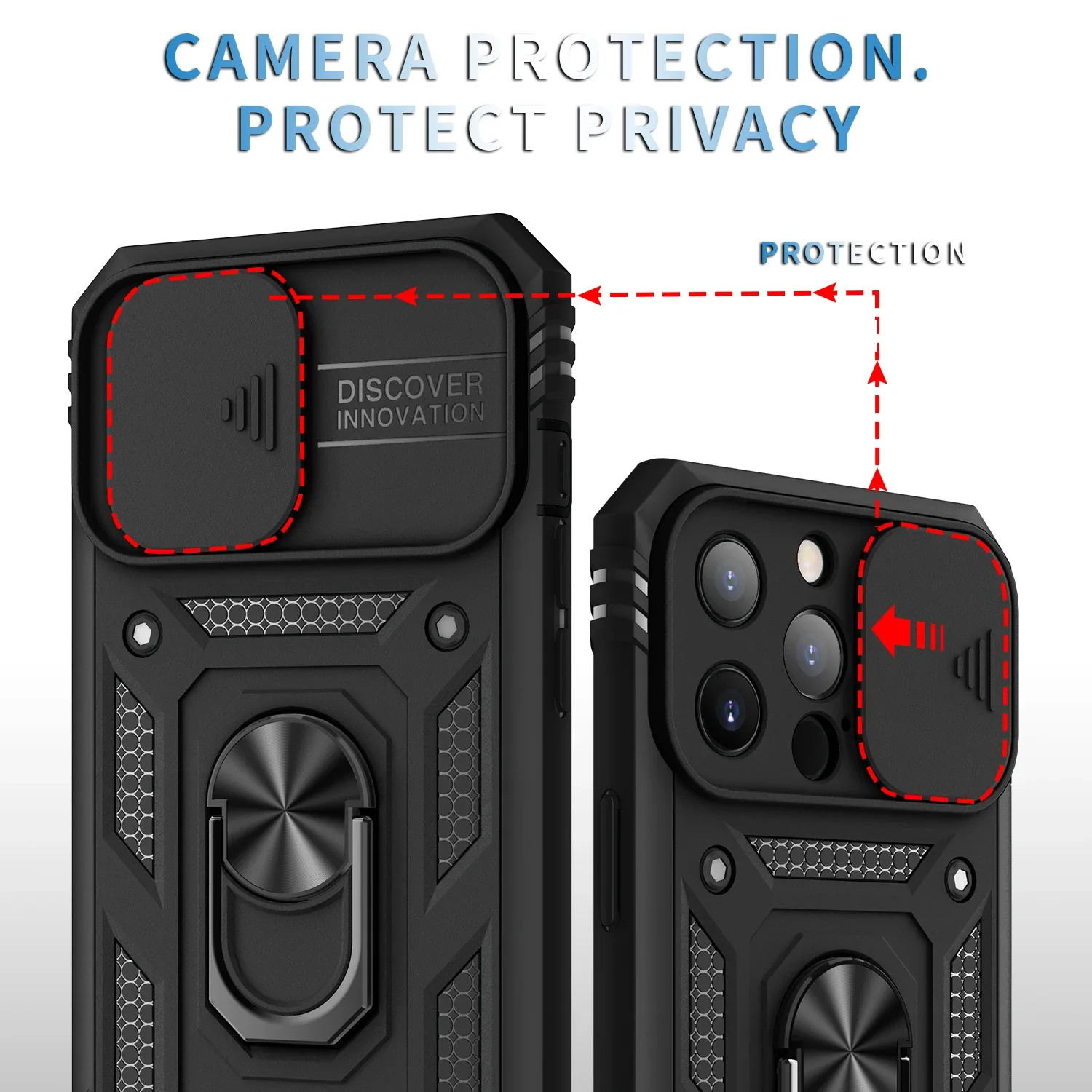 Coque de protection robuste avec cache-caméra coulissant et support rotatif à 360° pour iPhone 15 Pro Max, 14, 13, 12, 11, XS, X, 8, 7 Plus - Image 4