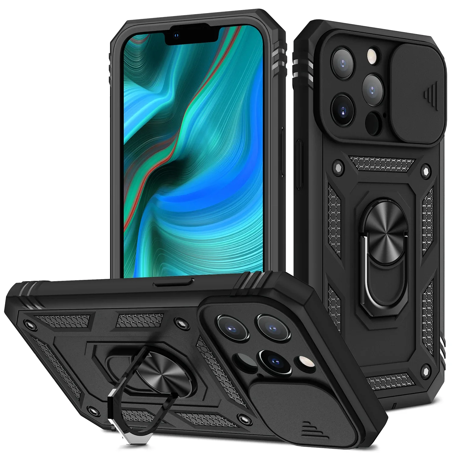 Coque de protection robuste avec cache-caméra coulissant et support rotatif à 360° pour iPhone 15 Pro Max, 14, 13, 12, 11, XS, X, 8, 7 Plus slide 9