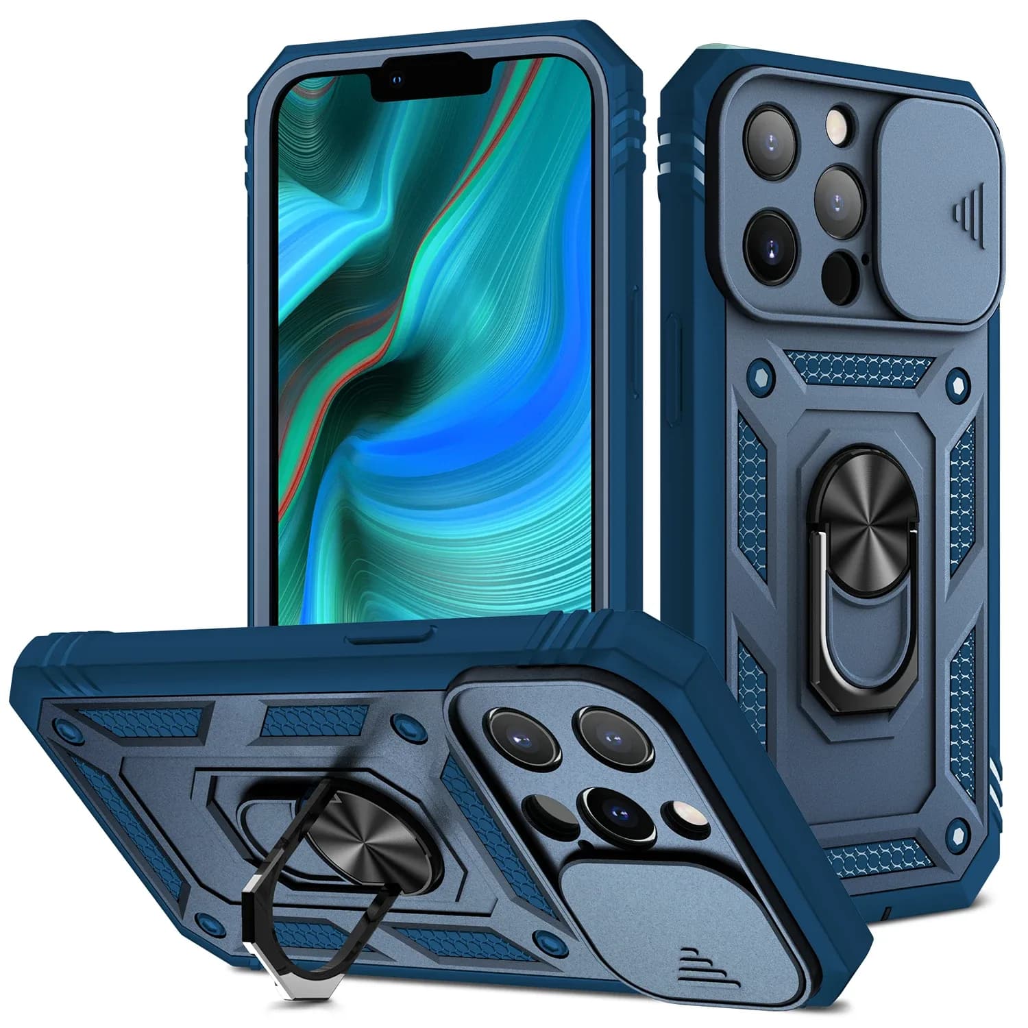 Coque de protection robuste avec cache-caméra coulissant et support rotatif à 360° pour iPhone 15 Pro Max, 14, 13, 12, 11, XS, X, 8, 7 Plus slide 7