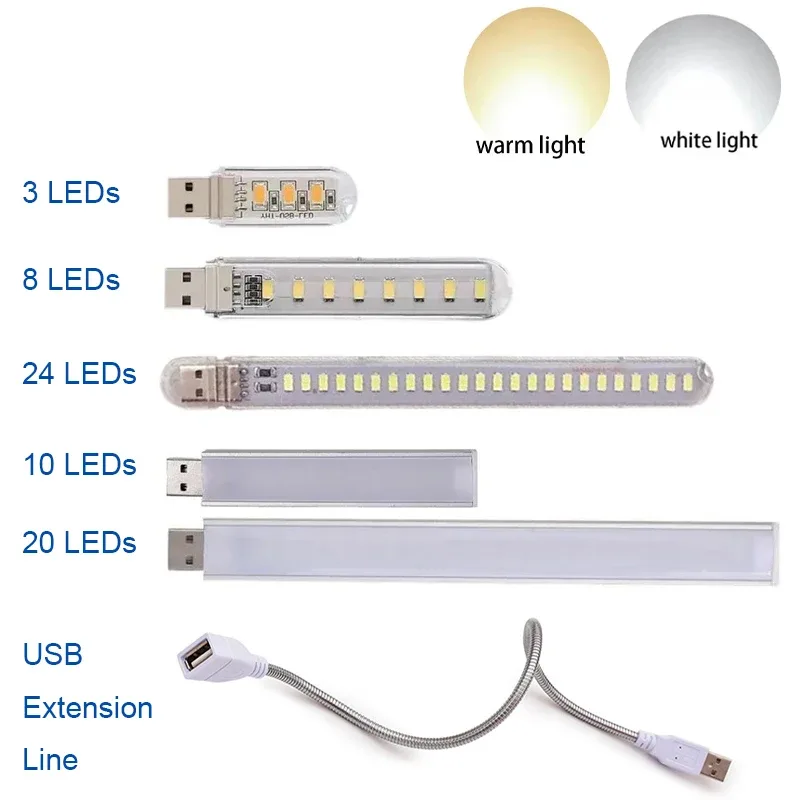 Mini veilleuse LED USB avec rallonge pour lecture et ordinateur portable