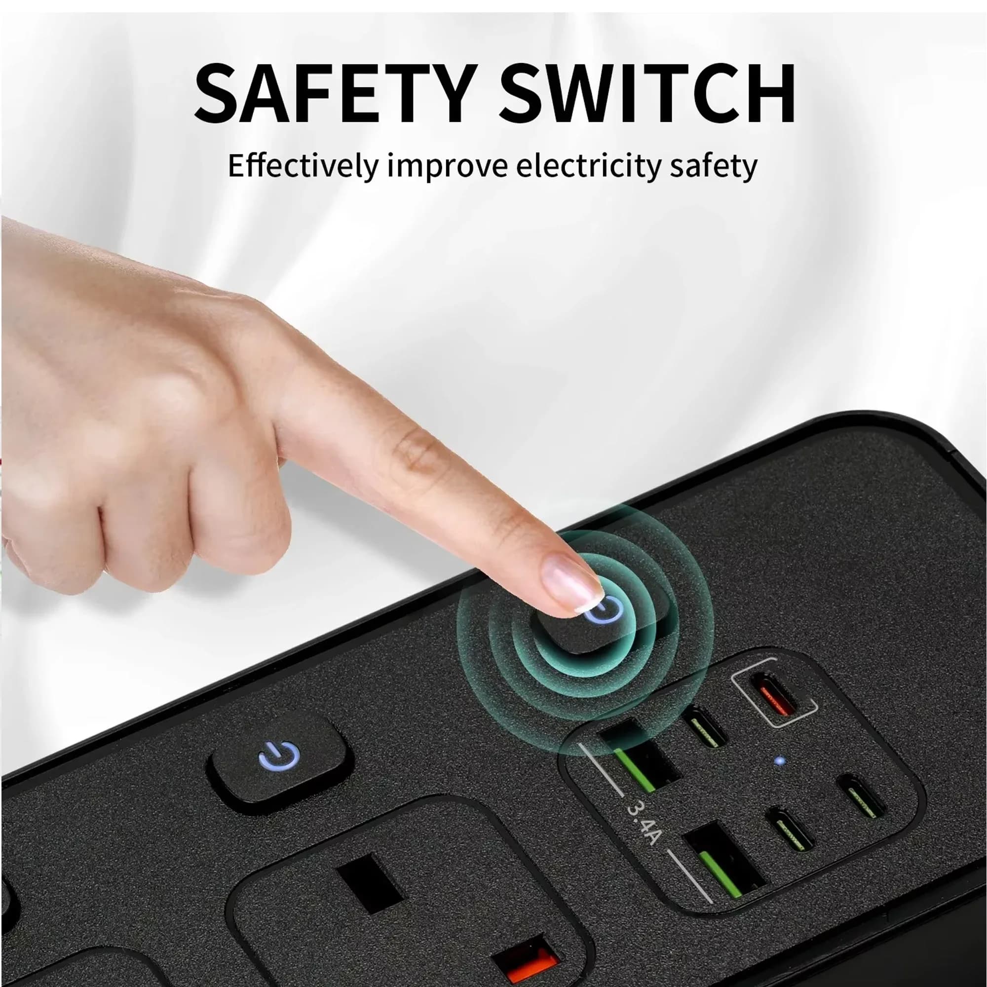 Multiprise universelle avec port USB-C 20W (QC 3.0) et protection contre les surtensions - Câble 2m - Image 6