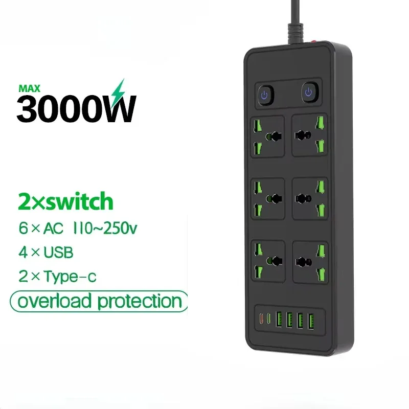 Multiprise universelle avec port USB-C 20W (QC 3.0) et protection contre les surtensions - Câble 2m - Image 5