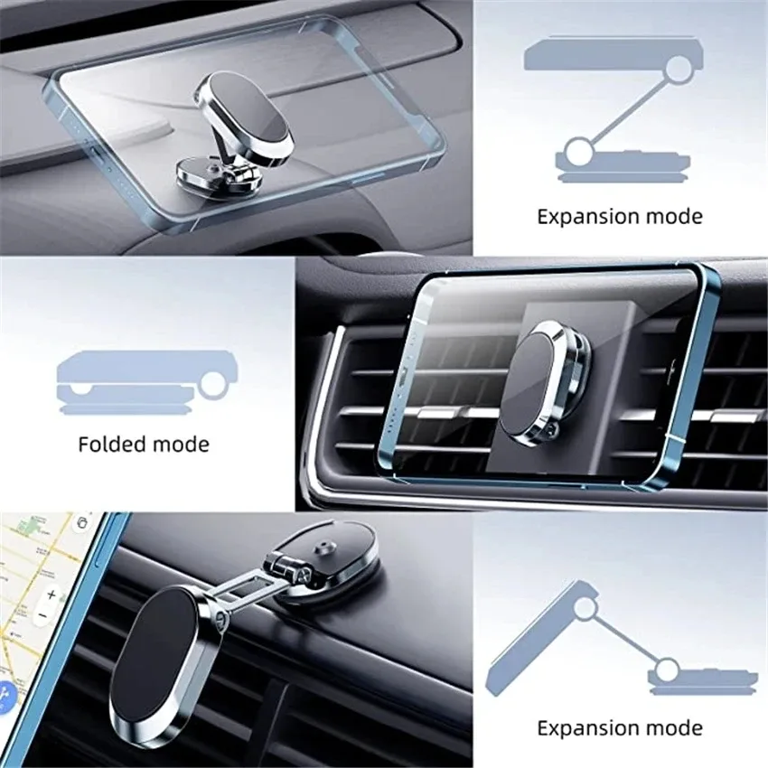 Support de téléphone magnétique pour voiture, pliable et rotatif à 360° slide 4