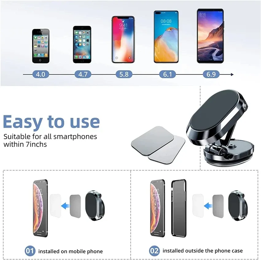 Support de téléphone magnétique pour voiture, pliable et rotatif à 360° slide 5