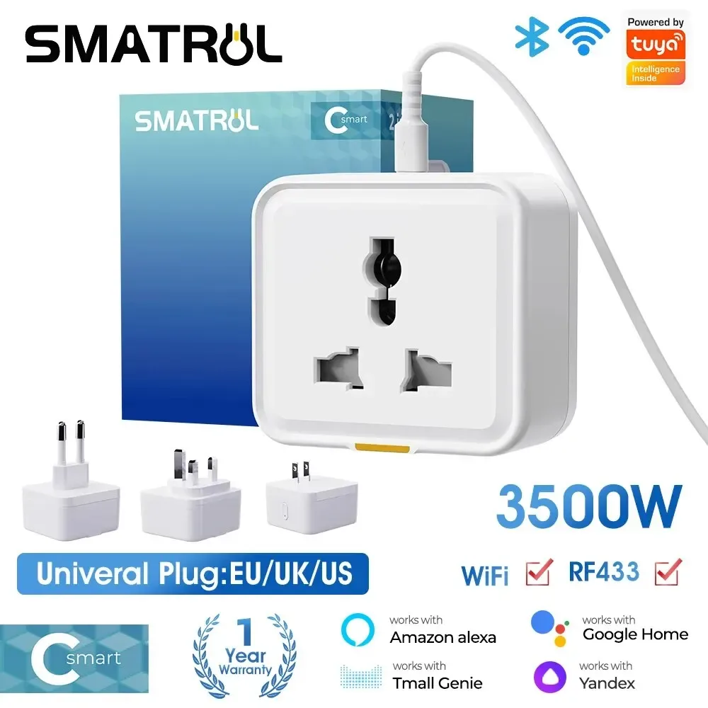 Prise intelligente universelle Tuya 16A avec WiFi, RF433 et port USB-C