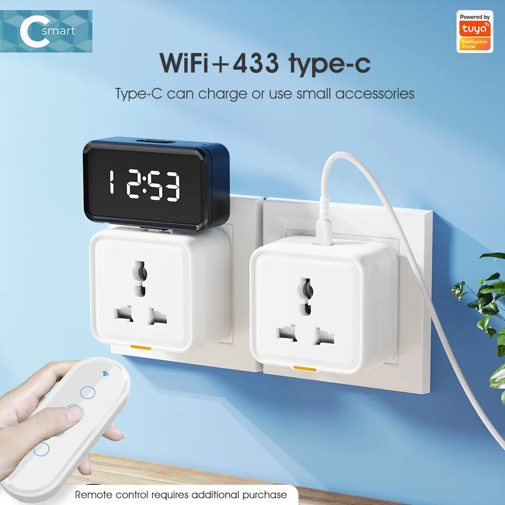 Prise intelligente universelle Tuya 16A avec WiFi, RF433 et port USB-C slide 2
