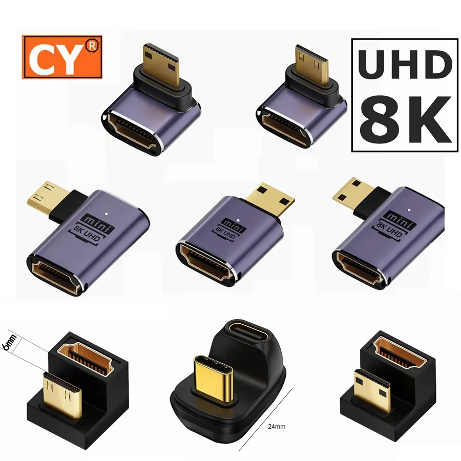 Adaptateur d'extension Mini HDMI vers HDMI 8K - Mâle vers Femelle - Angle à 90° - Image 1