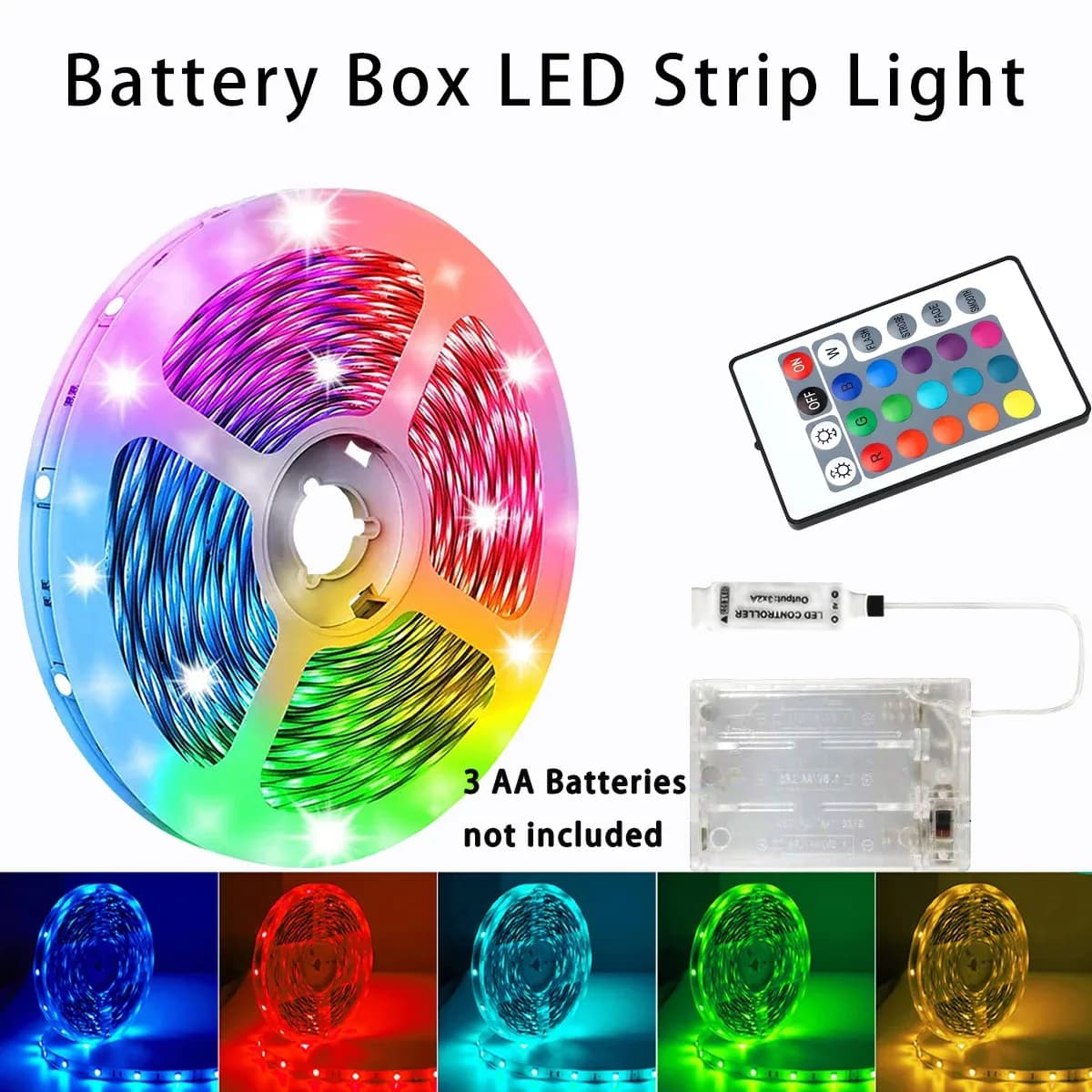 Ruban LED Flexible Multicolore à Piles avec Télécommande