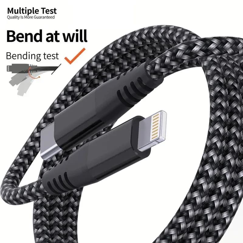 Câble USB-C vers Lightning en Nylon Tressé - Charge Rapide 20W - Certifié MFi - Image 6