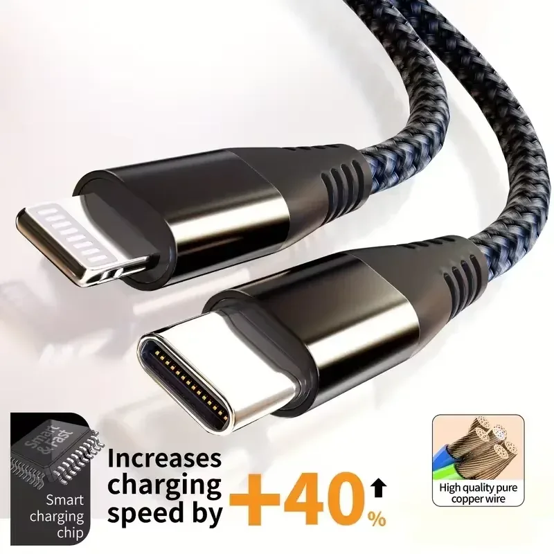 Câble USB-C vers Lightning en Nylon Tressé - Charge Rapide 20W - Certifié MFi - Image 5
