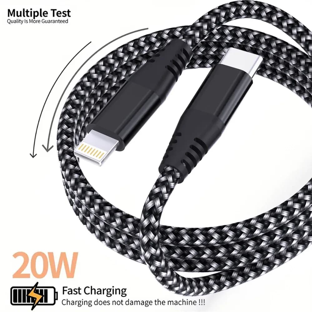 Câble USB-C vers Lightning en Nylon Tressé - Charge Rapide 20W - Certifié MFi - Image 2