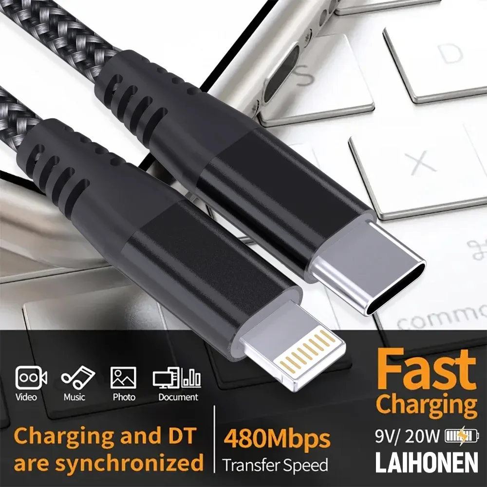 Câble USB-C vers Lightning en Nylon Tressé - Charge Rapide 20W - Certifié MFi - Image 3