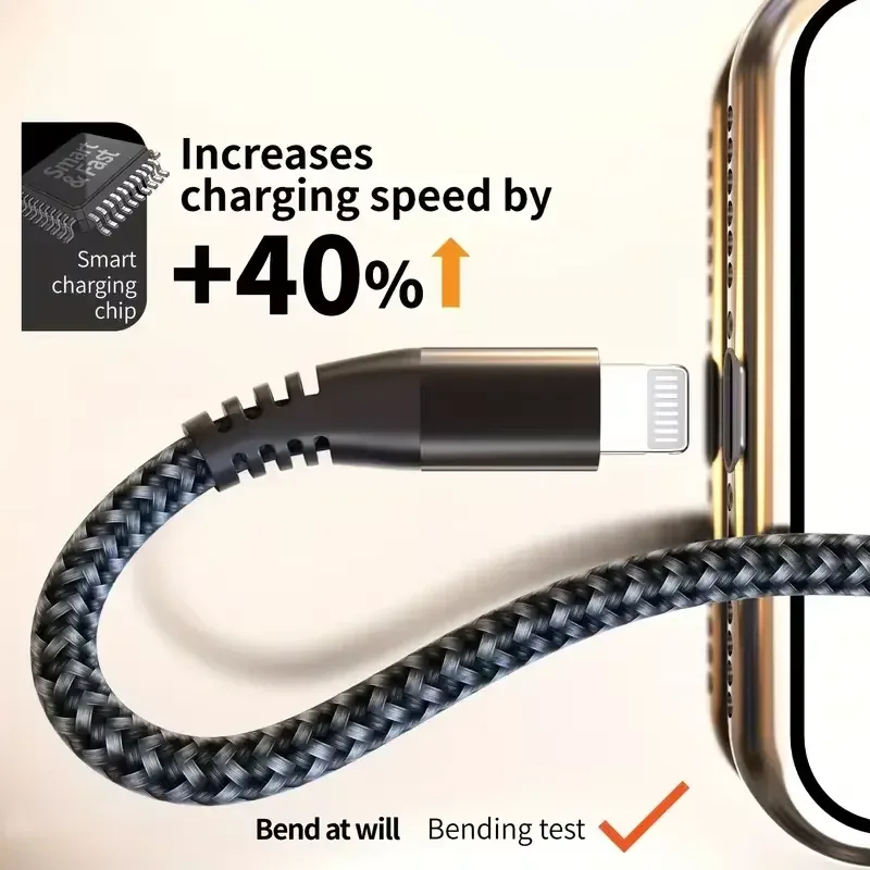 Câble USB-C vers Lightning en Nylon Tressé - Charge Rapide 20W - Certifié MFi - Image 4
