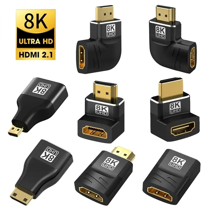 Adaptateur HDMI 2.1 8K Coudé (90° et 270°) Mâle vers Femelle - 48 Gbps, 8K@60Hz / 4K@120Hz