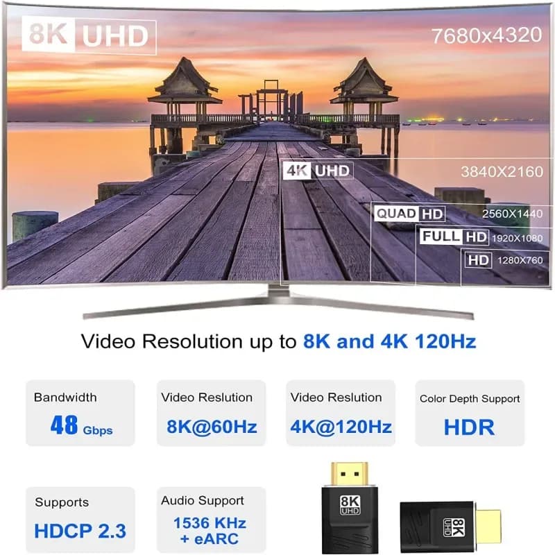 Adaptateur HDMI 2.1 8K Coudé (90° et 270°) Mâle vers Femelle - 48 Gbps, 8K@60Hz / 4K@120Hz slide 2