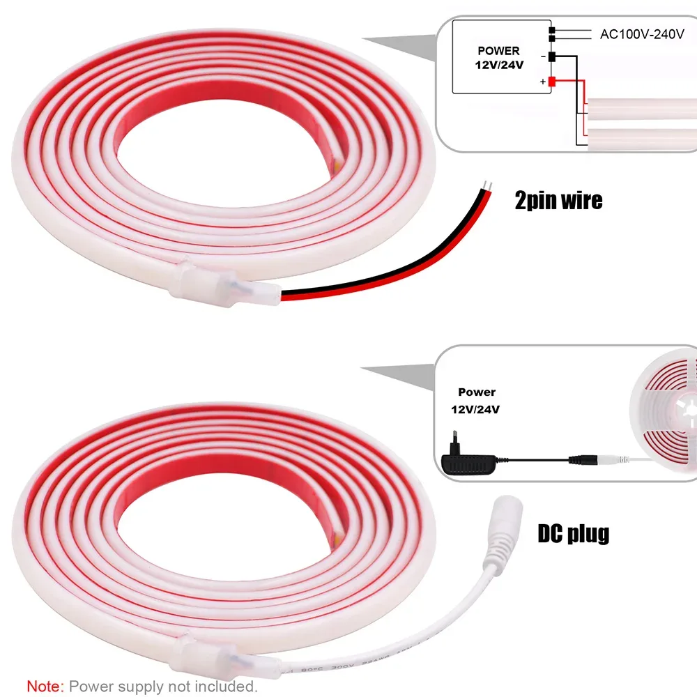 Ruban LED Néon Flexible Étanche IP68, 12V/24V, 320 LED, 10 Couleurs, 0,5m à 5m - Image 2