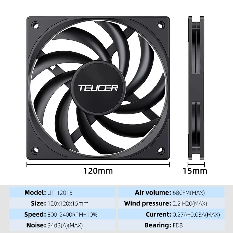 Teucer UT-12015 - Ventilateur de boîtier PWM 120mm ultra-mince (15mm) slide 18