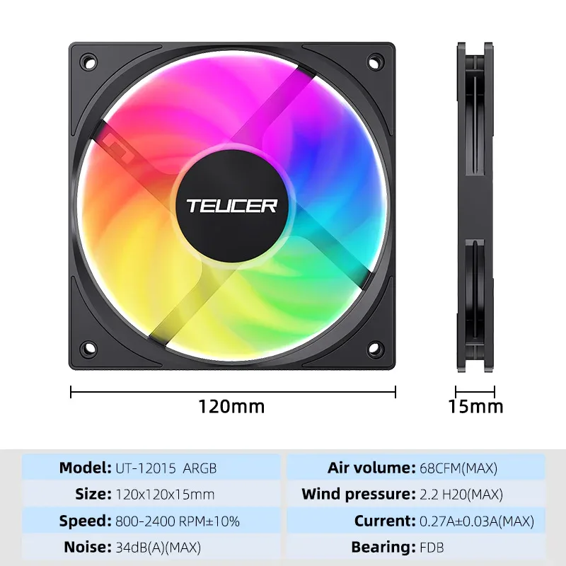 Teucer UT-12015 - Ventilateur de boîtier PWM 120mm ultra-mince (15mm) slide 15