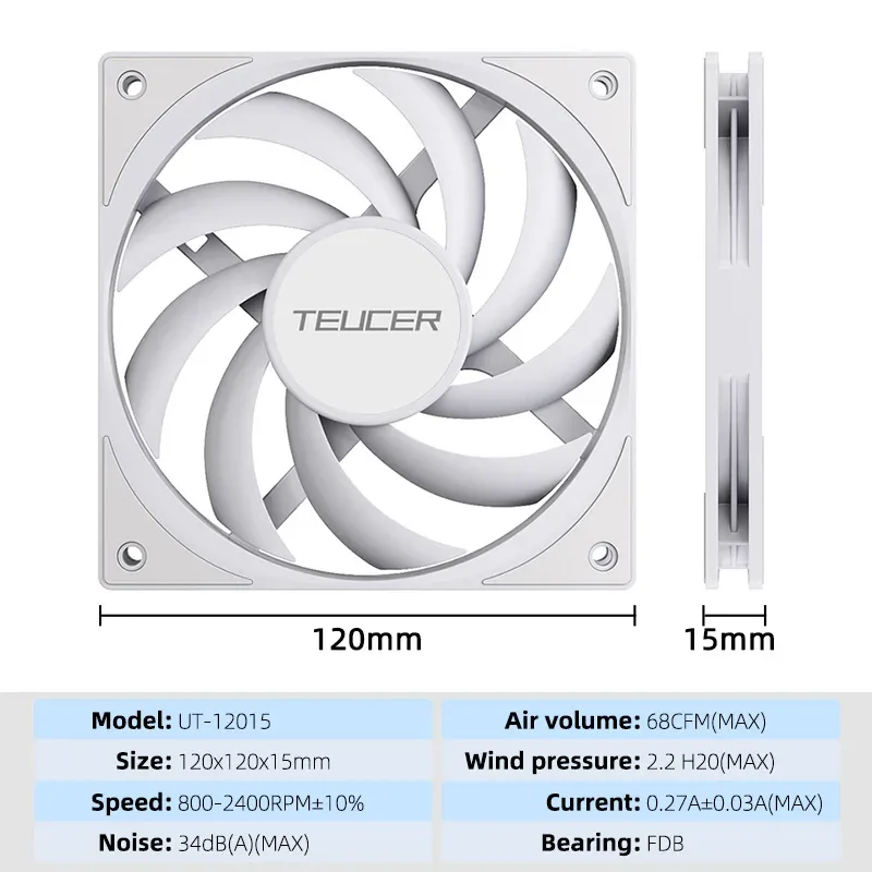Teucer UT-12015 - Ventilateur de boîtier PWM 120mm ultra-mince (15mm) slide 13