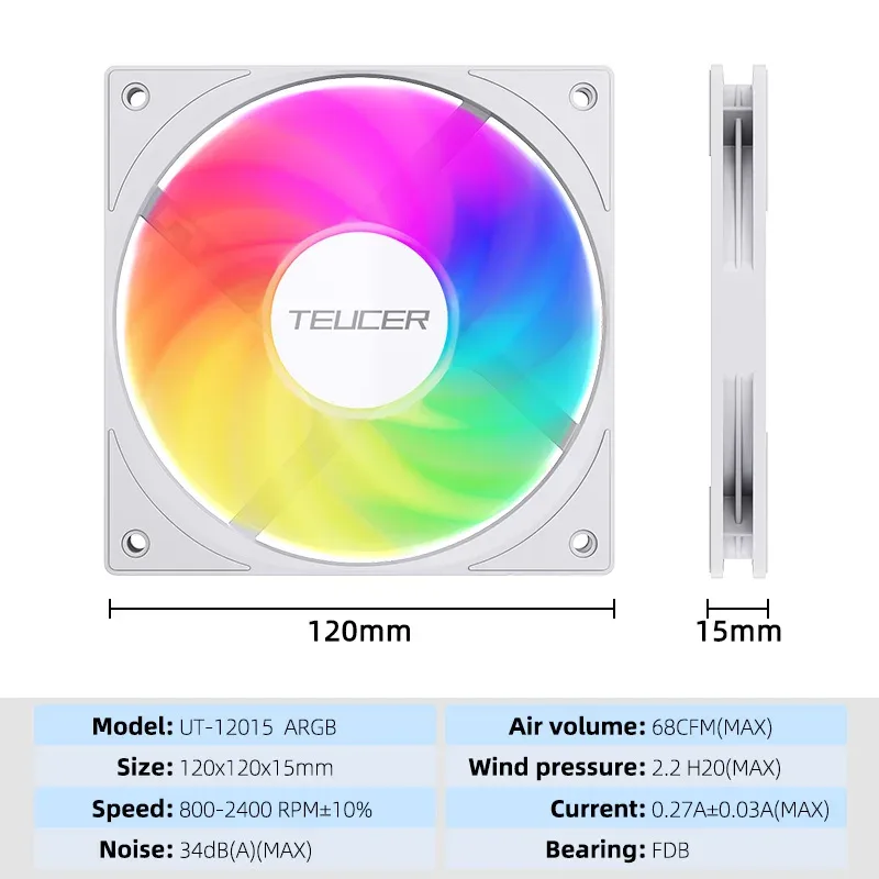 Teucer UT-12015 - Ventilateur de boîtier PWM 120mm ultra-mince (15mm) slide 17