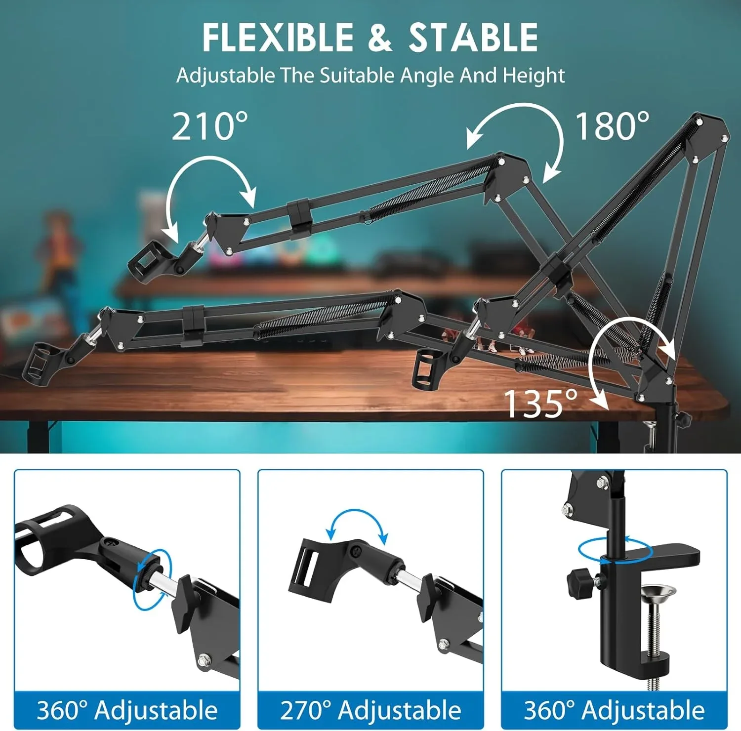 Bras articulé professionnel pour microphone de bureau - Compatible SM7B, AM8, A8, A6V, K658, K688, K669 - Image 3