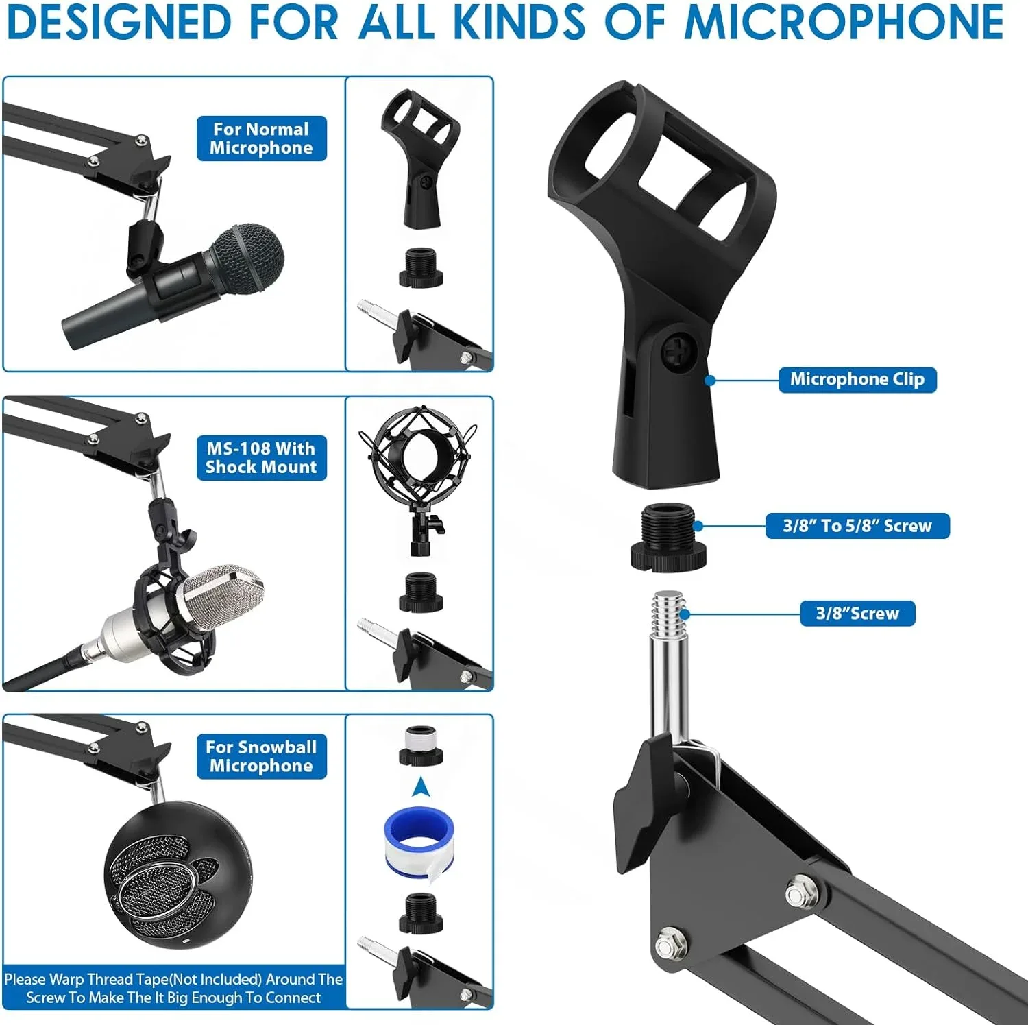 Bras articulé professionnel pour microphone de bureau - Compatible SM7B, AM8, A8, A6V, K658, K688, K669 - Image 4