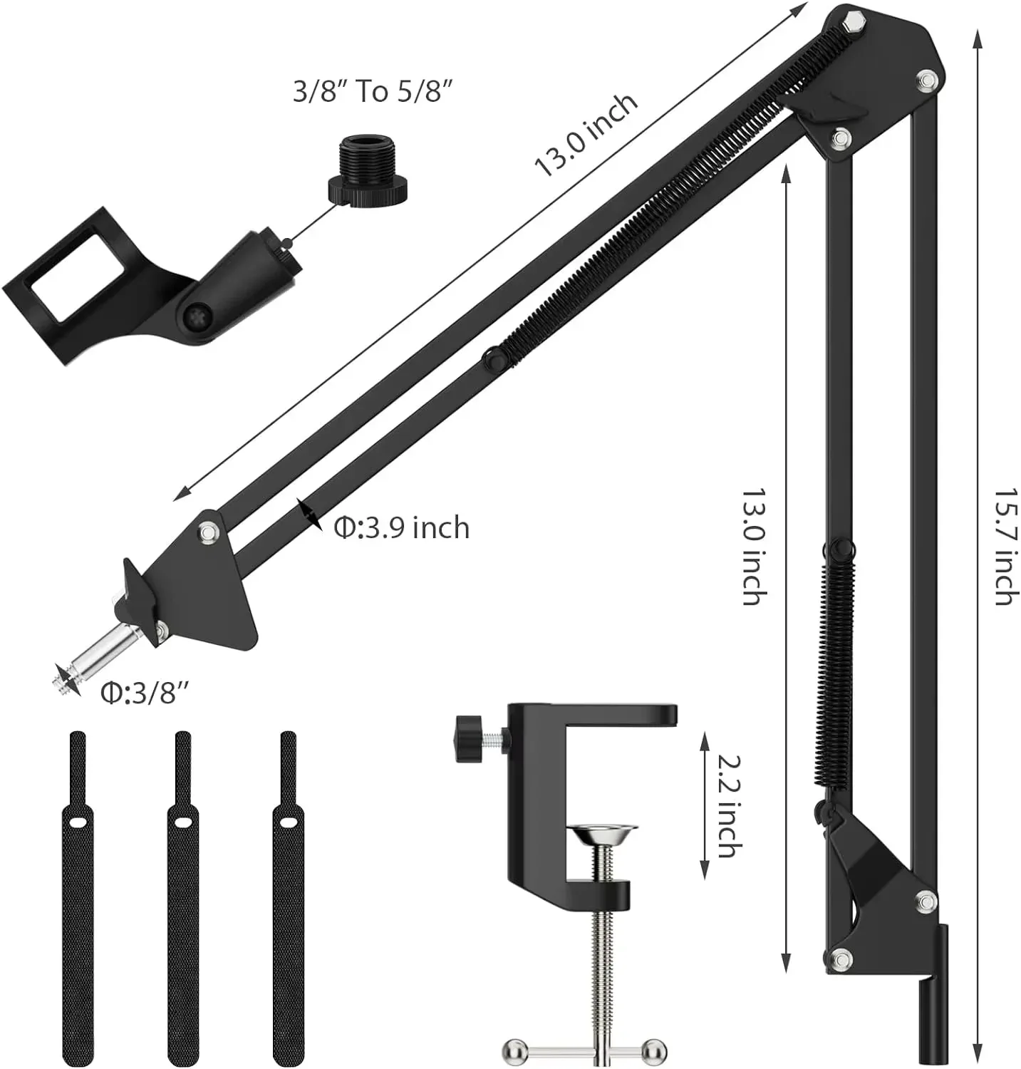 Bras articulé professionnel pour microphone de bureau - Compatible SM7B, AM8, A8, A6V, K658, K688, K669 slide 7