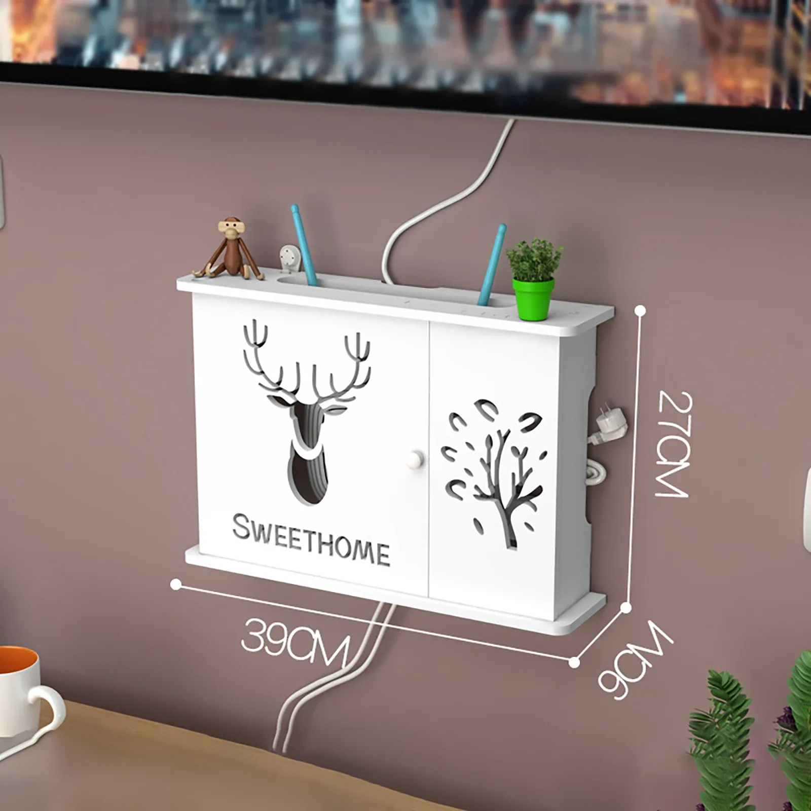Étagère murale pour routeur Wi-Fi et organisateur de câbles sans perçage slide 16