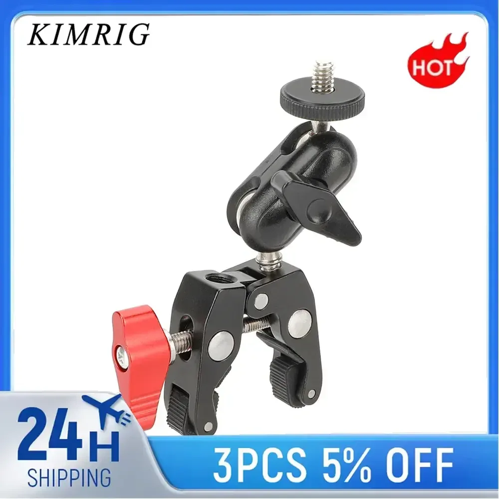 KIMRIG Super Pince en Métal avec Double Rotule 360°, Support Bras Magique 1/4" et 3/8" pour Moniteur, Micro et Éclairage LED