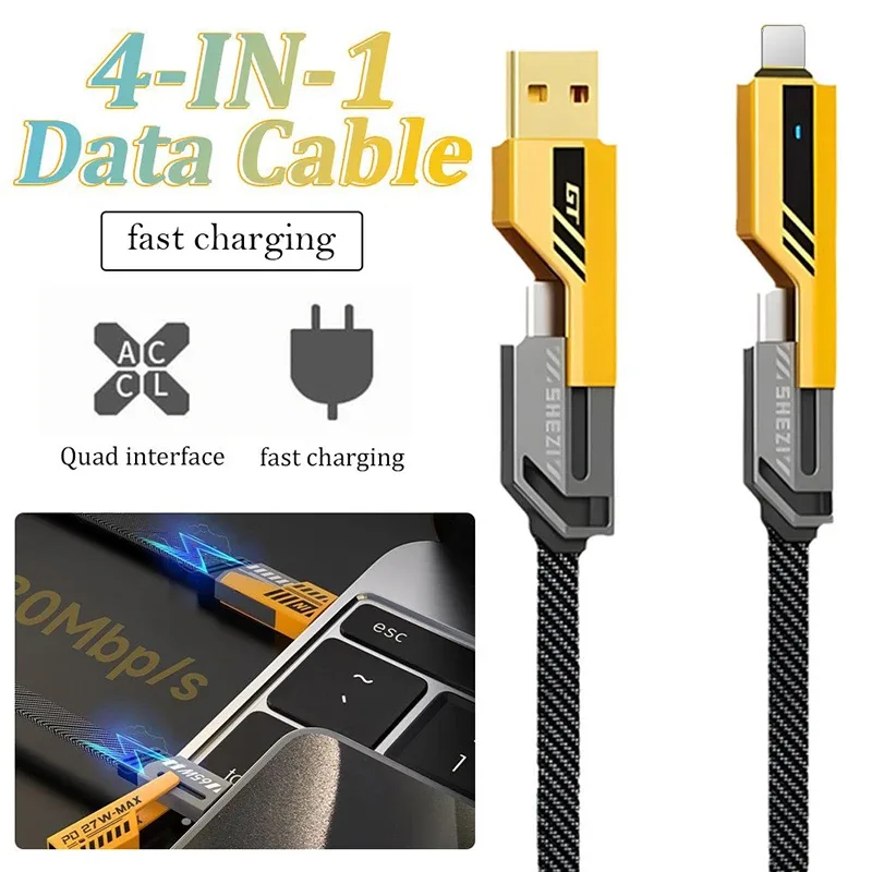 Câble de charge 4-en-1 65W avec Power Delivery (PD) pour USB-C et Lightning
