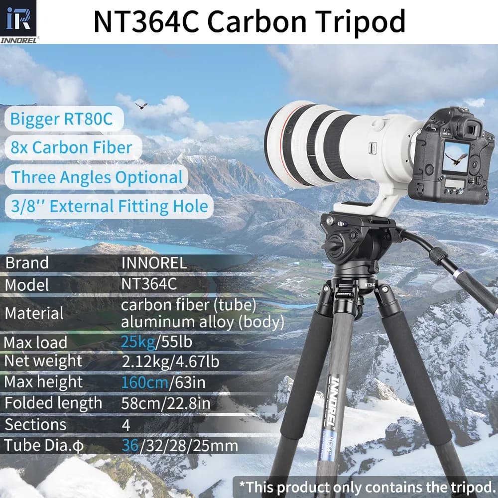 INNOREL NT364C - Trépied professionnel en fibre de carbone avec adaptateur bol 75 mm slide 2