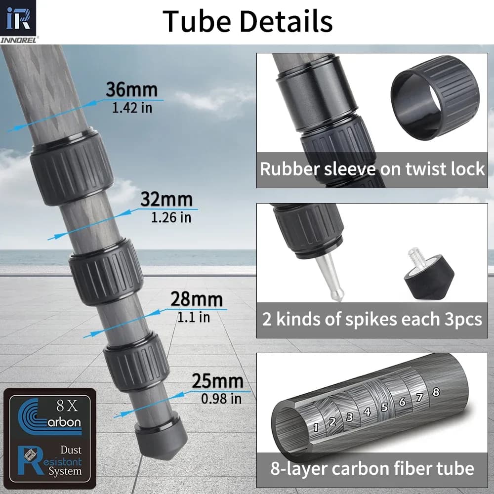 INNOREL NT364C - Trépied professionnel en fibre de carbone avec adaptateur bol 75 mm slide 4