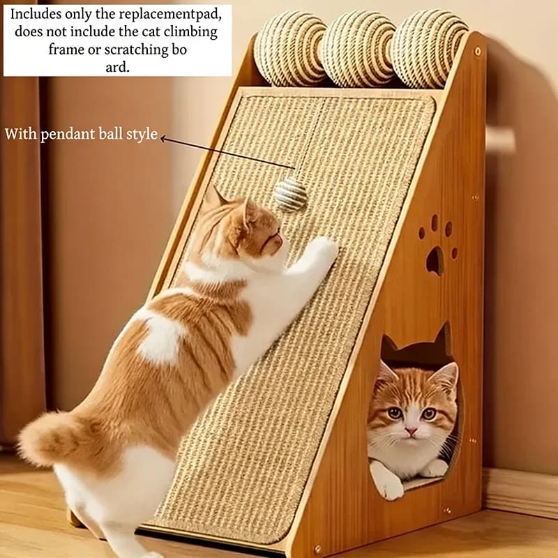 Griffoir vertical en sisal pour chat avec boule suspendue