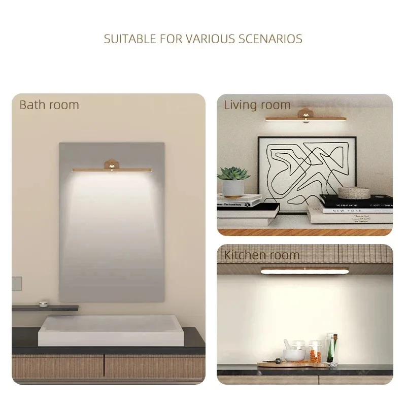 Lampe de chevet LED en bois avec miroir tactile, rechargeable et magnétique - Image 3