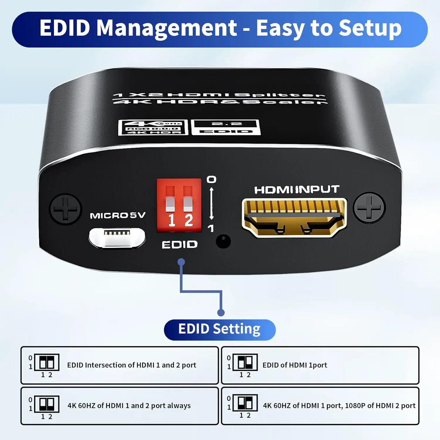 Répartiteur HDMI 4K 60Hz HDR (1 entrée 2 sorties) avec HDCP 2.2 et Gestion EDID slide 5