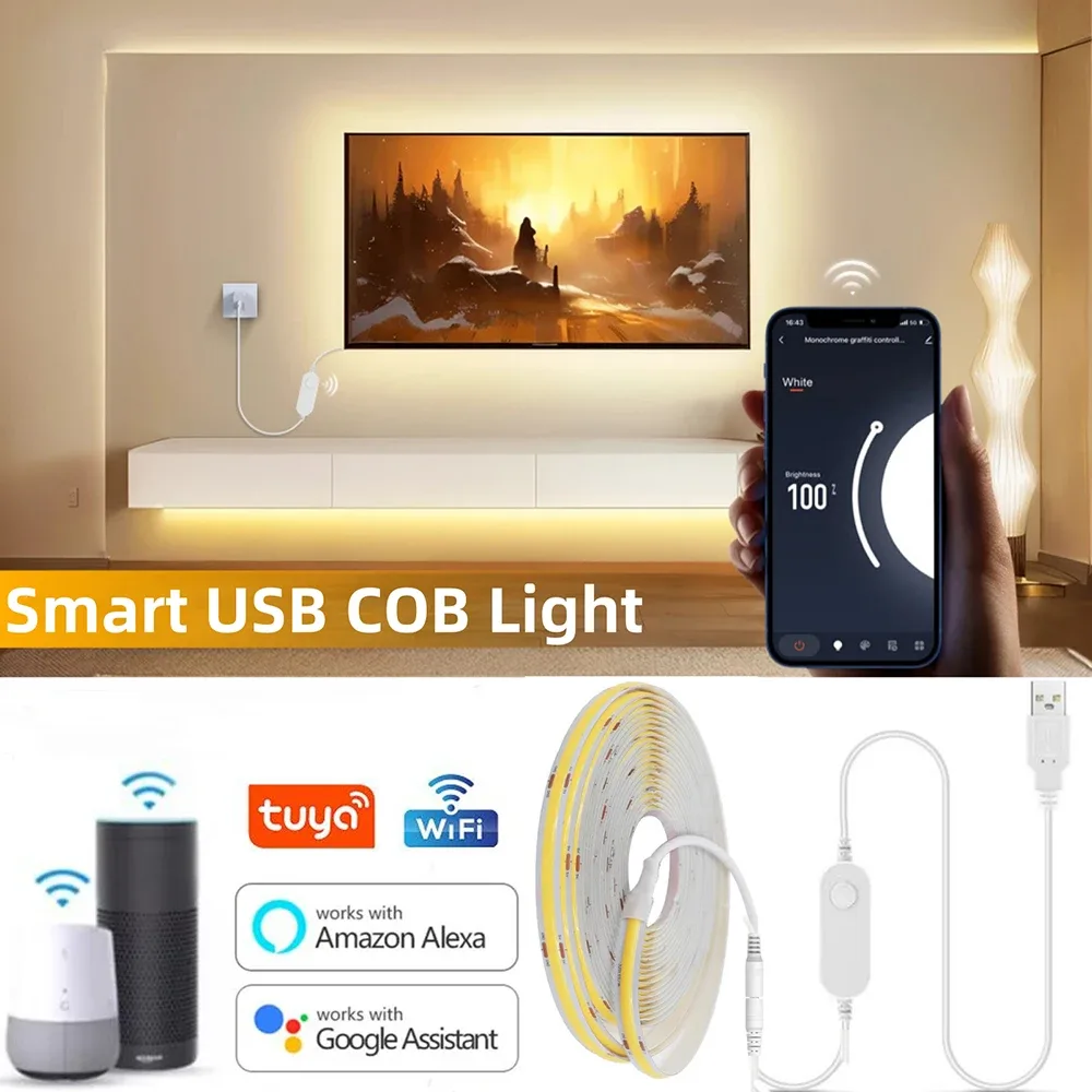 Kit Ruban LED COB 5V IP68 Étanche - Wi-Fi & Bluetooth - Télécommande 11 Touches - 320 LED - Blanc - Image 3