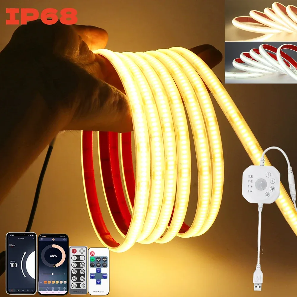 Kit Ruban LED COB 5V IP68 Étanche - Wi-Fi & Bluetooth - Télécommande 11 Touches - 320 LED - Blanc - Image 1