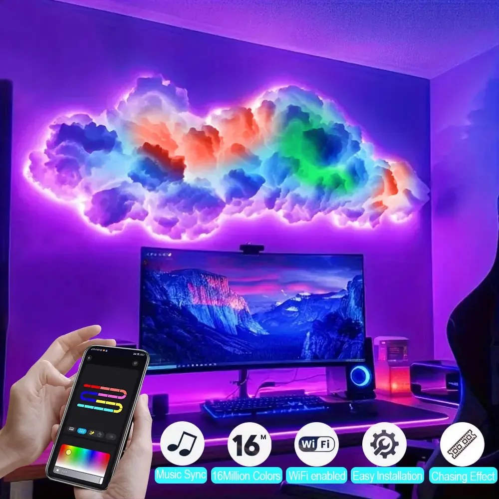 Luminaire LED Nuage 3D Intelligent avec Effet Éclair et Synchronisation Musicale - Image 3