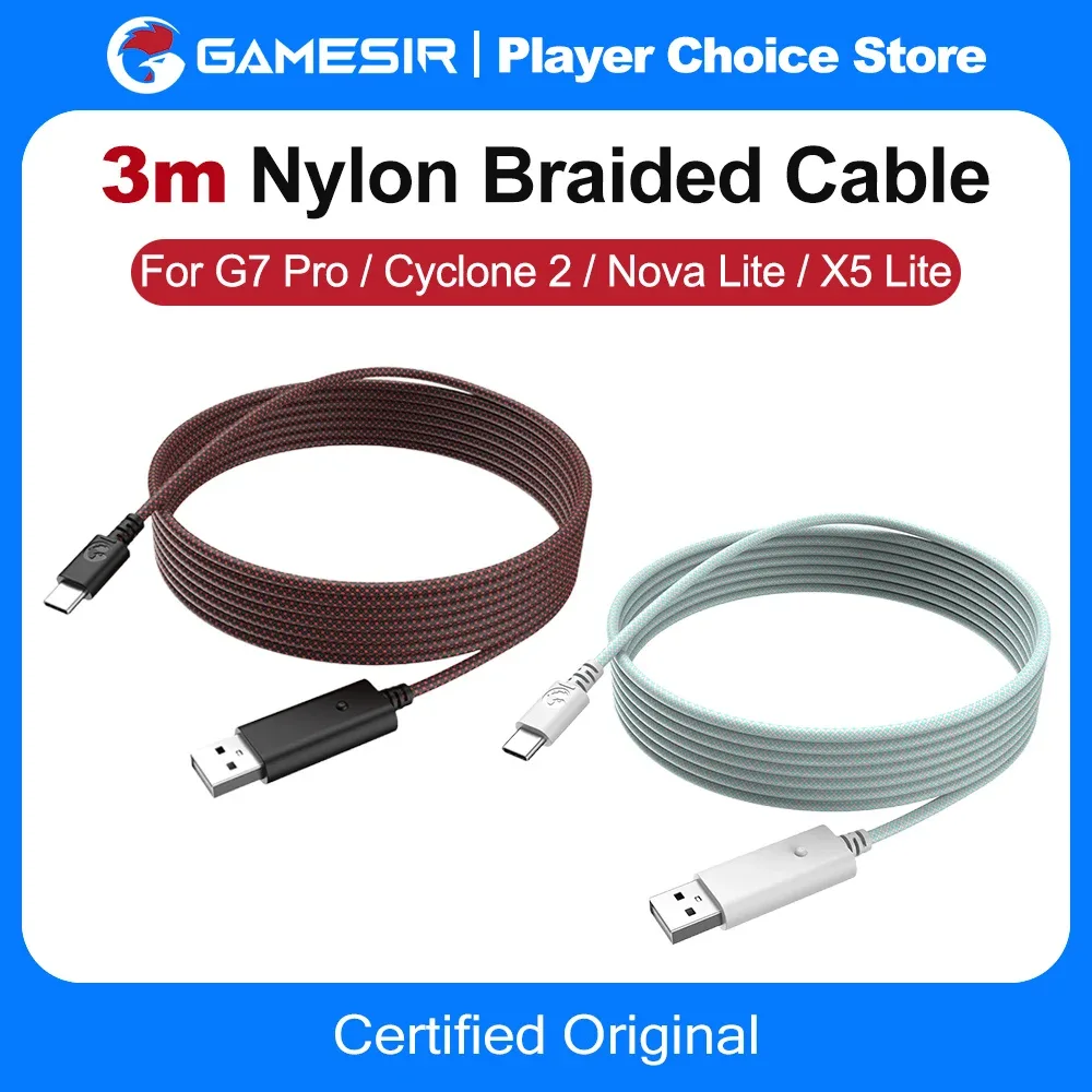 Câble GameSir en nylon tressé (3 m) pour manettes G7 Pro, G7 SE, G8, G8+, Nova Lite, X5 Lite et Kaleid Flux