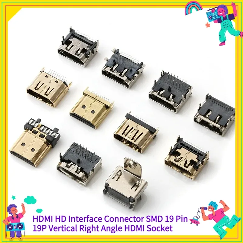 Connecteur HDMI 19 broches vertical SMD pour PCB - Lot de 5