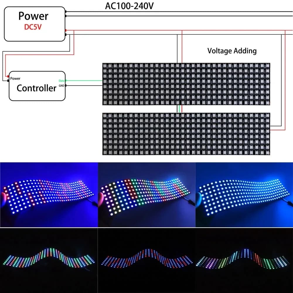 Panneau Matrice LED RGB Flexible WS2812B Adressable Individuellement - DC5V - Image 6