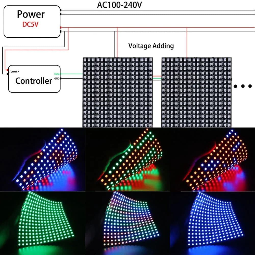 Panneau Matrice LED RGB Flexible WS2812B Adressable Individuellement - DC5V - Image 5