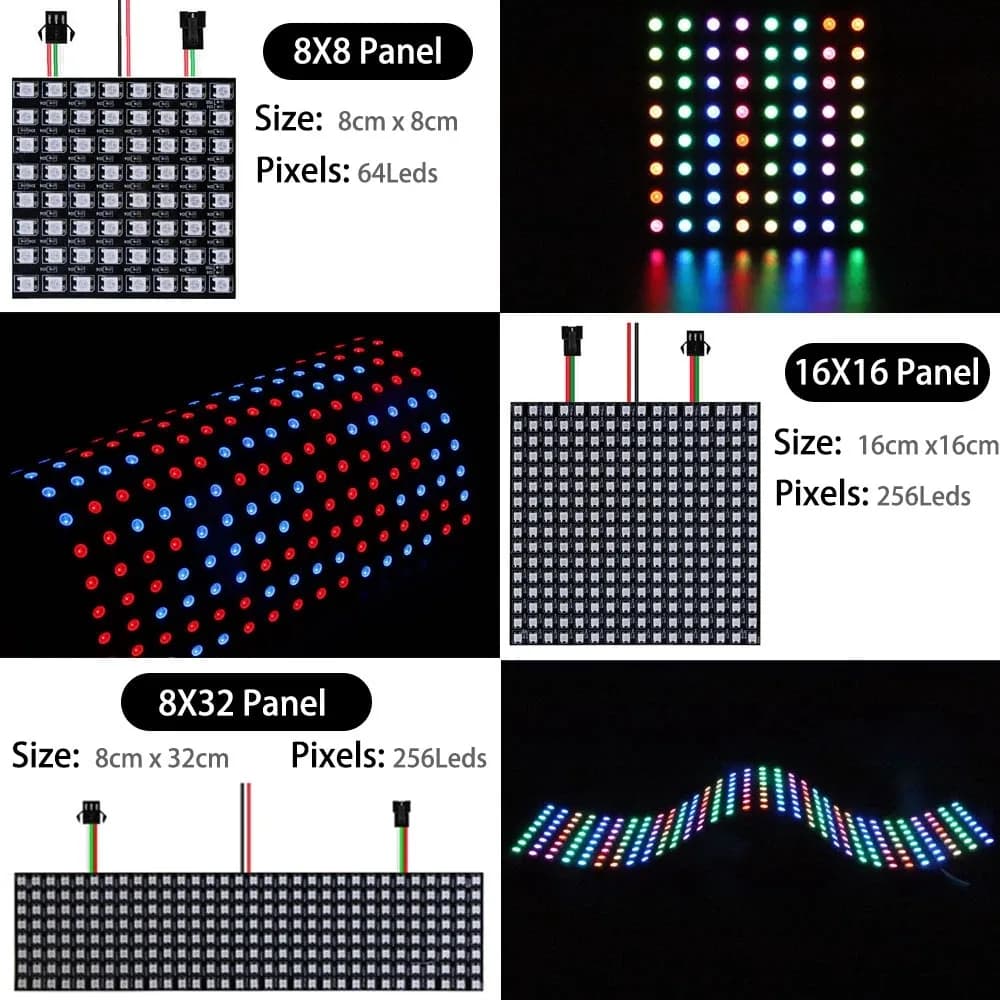 Panneau Matrice LED RGB Flexible WS2812B Adressable Individuellement - DC5V - Image 2